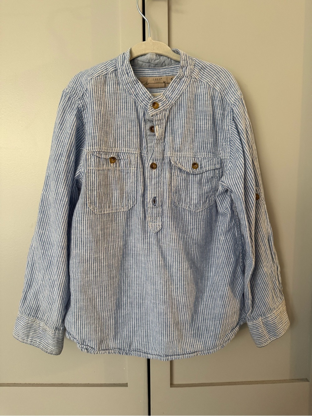 Light Blue Striped Button-Neck Shirt - Unbranded